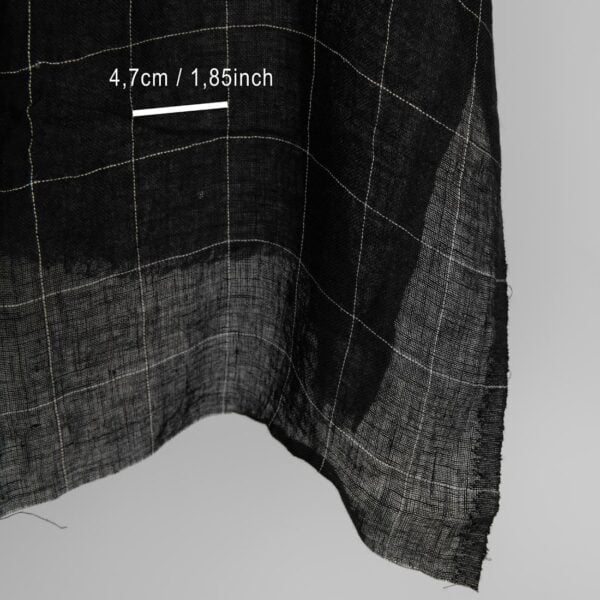 Black transparent checked linen fabric washed with measurements