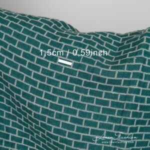 Pellavapuuvillakangas harmaalla ja vihreällä tiilikuviolla, pesty