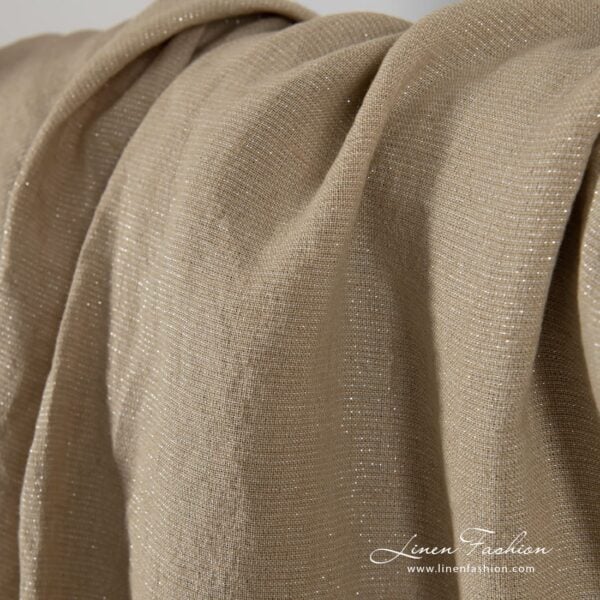 Dark beige linen fabric with silver lurex, perfect for clothes and home textile