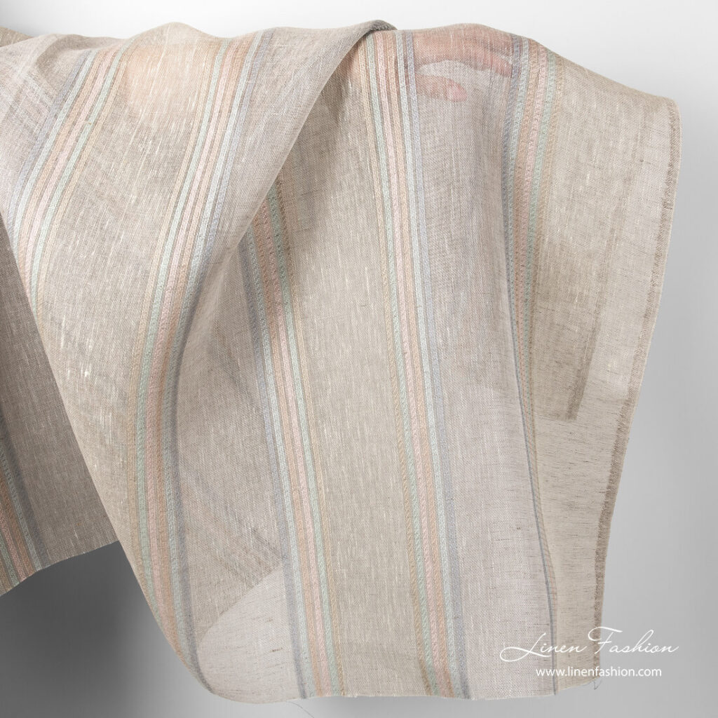 Linen fabric with pastel stripes