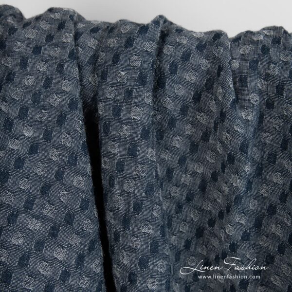 Bluish black linen wool fabric, specially washed to increase softness