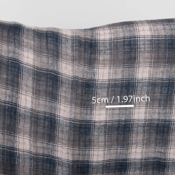Washed checked grey linen fabric, double-layer