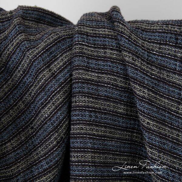 Striped linen fabric in waffle pattern, high quality