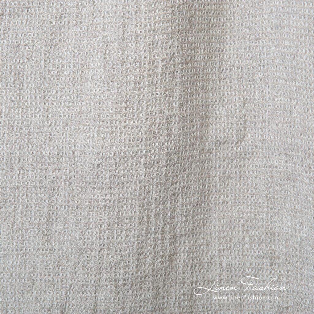 Pesty beige vohvelipellavakangas 2 Light gray linen fabric with checks
