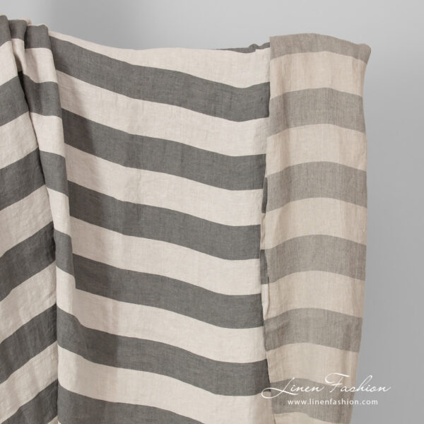 linen fabric beige grey stripes, washed