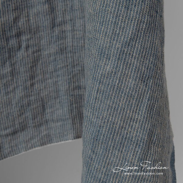 linen blue striped fabric, soft.