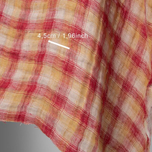 Washed linen fabric red yellow checks double-sided with measurements