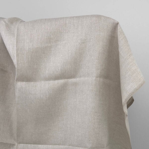 Beige linen fabric, herringbone