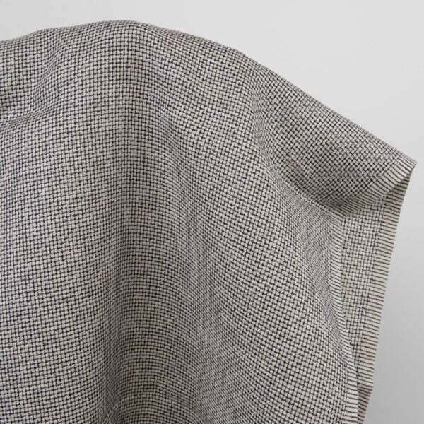 Checked linen fabric, black and natural, unwashed