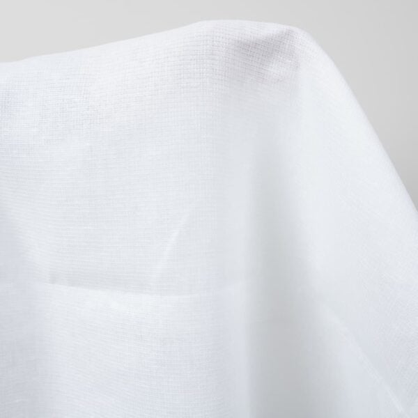 Bright white linen fabric in a small check pattern product photo