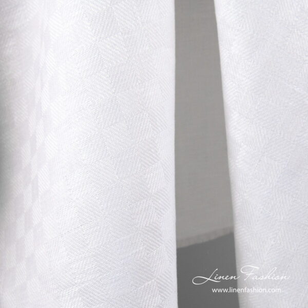 Bright white linen fabric in check pattern