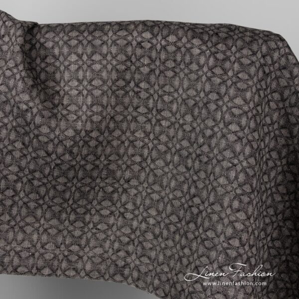Black grey linen fabric in geometrical pattern.