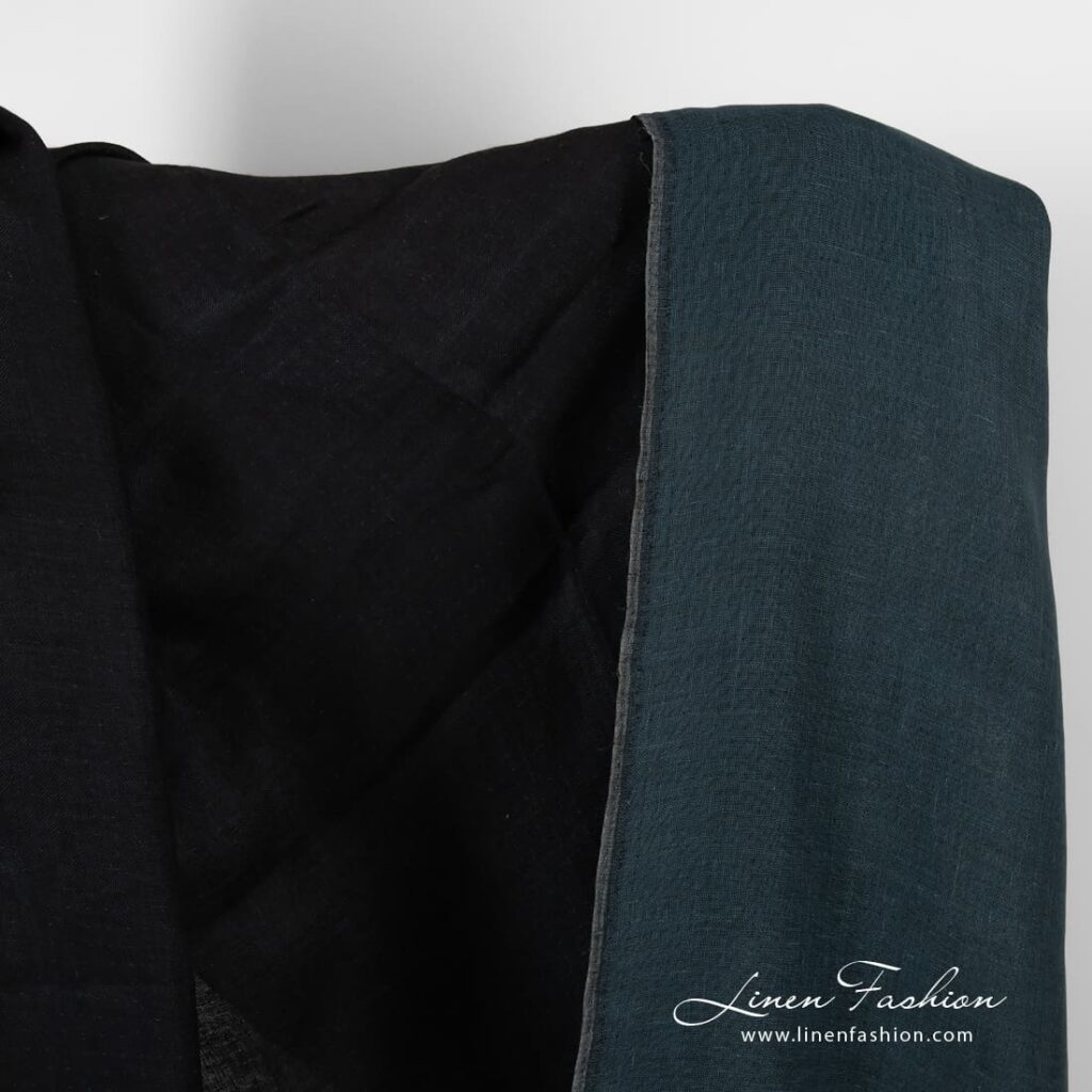 Double-sided linen fabric in blue and black colors