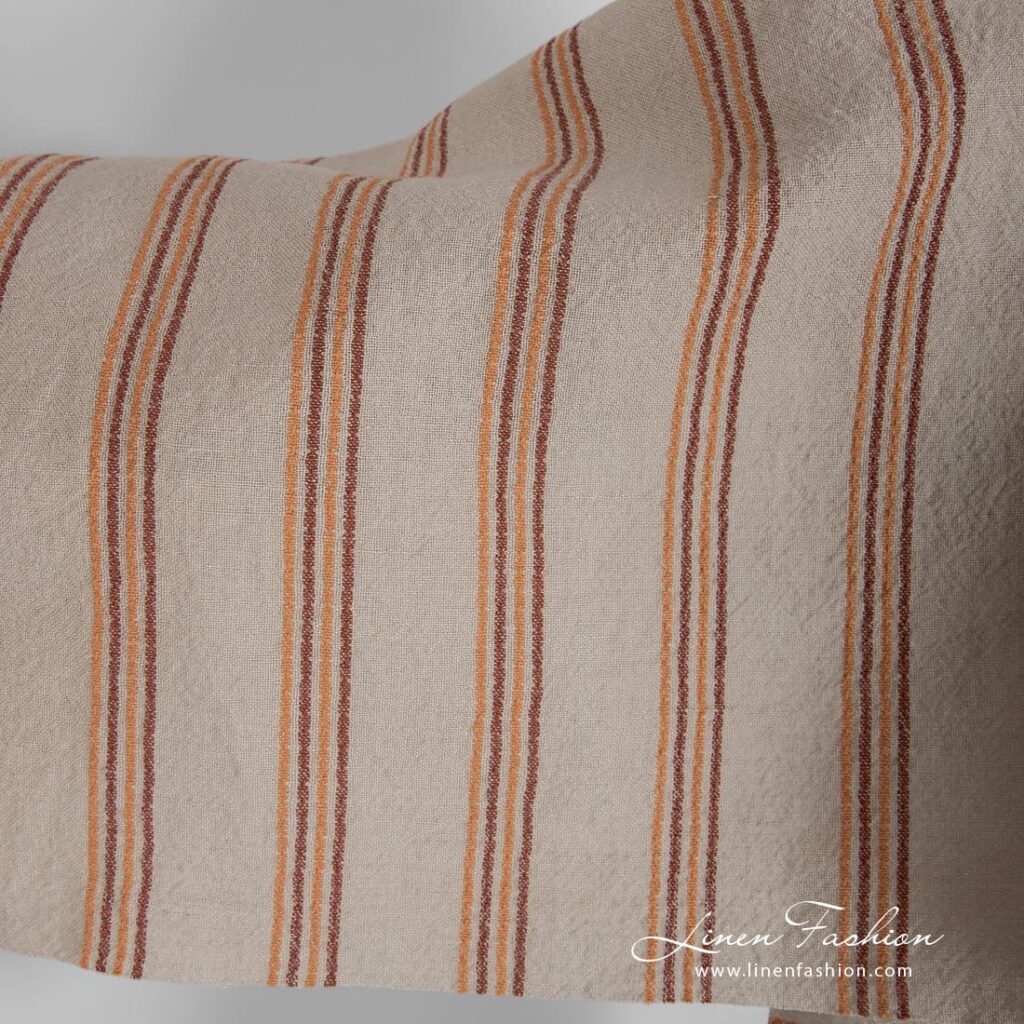 Pellava-puuvilla ruskea kangas pystyraidat pesty 2 Wide linen cotton rosy fabric