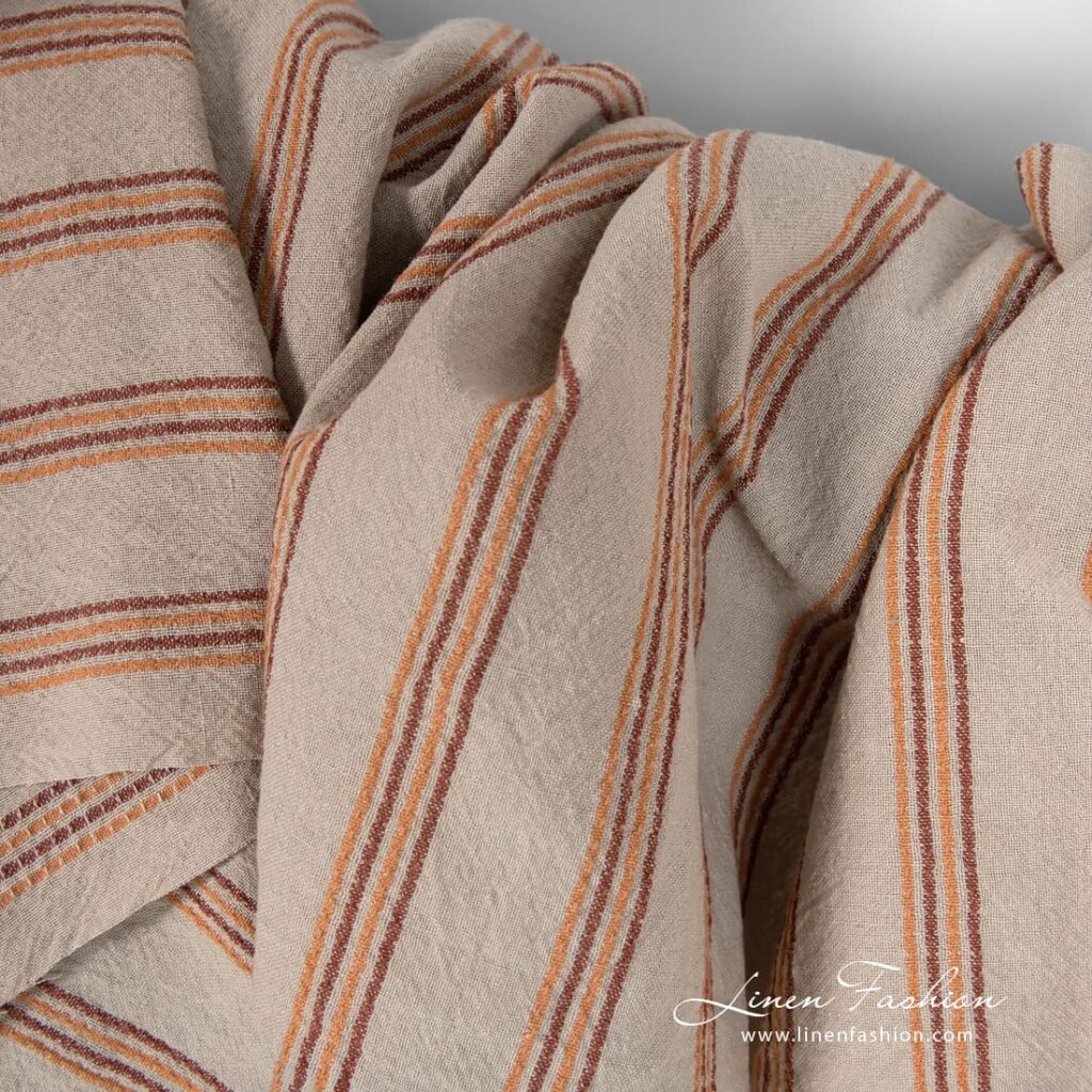 Pellava-puuvilla ruskea kangas pystyraidat pesty 3 Wide linen cotton rosy fabric with stripes