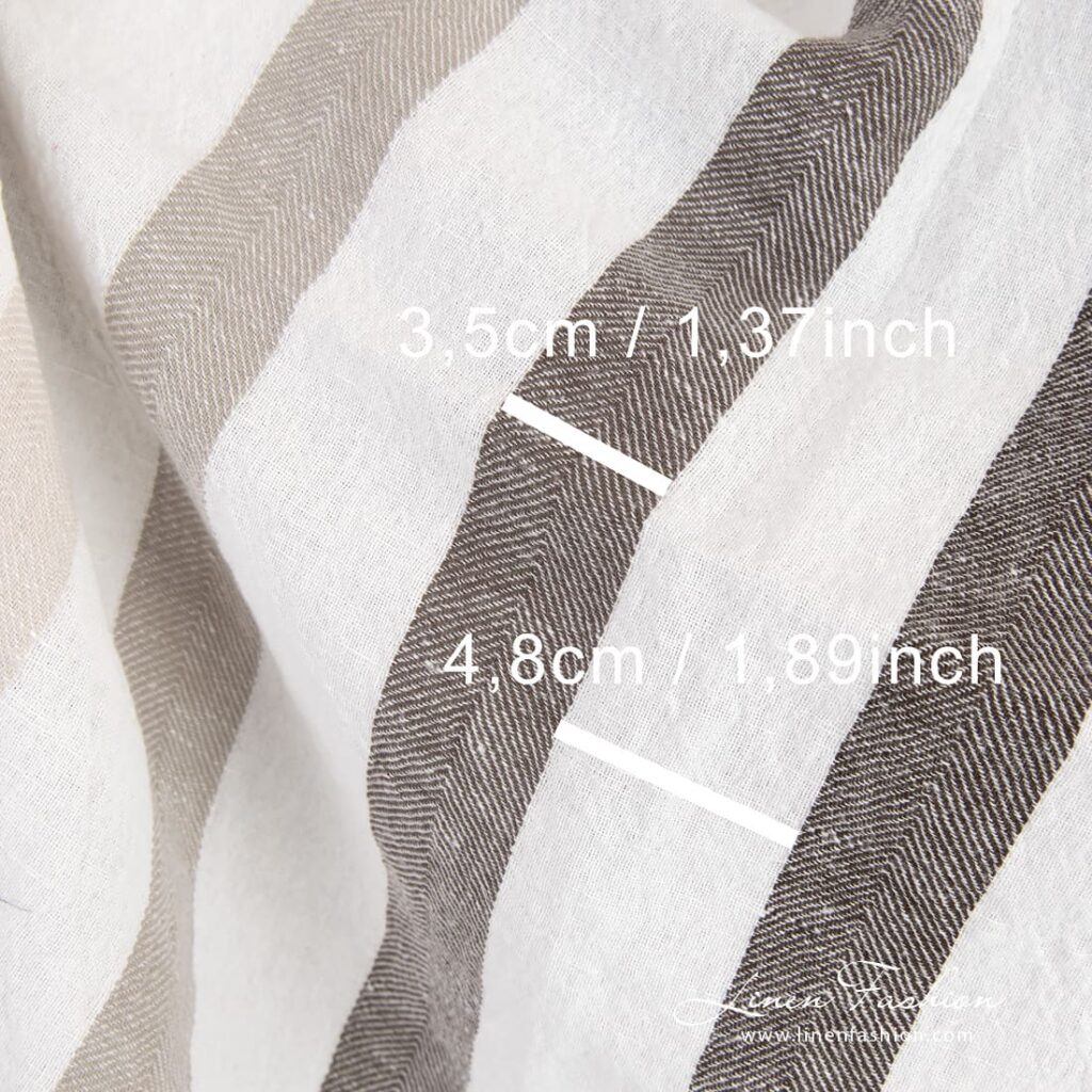 Leveä pesty pellavapuuvillakangas ruskeilla raidoilla 4 Wide linen cotton fabric, washed