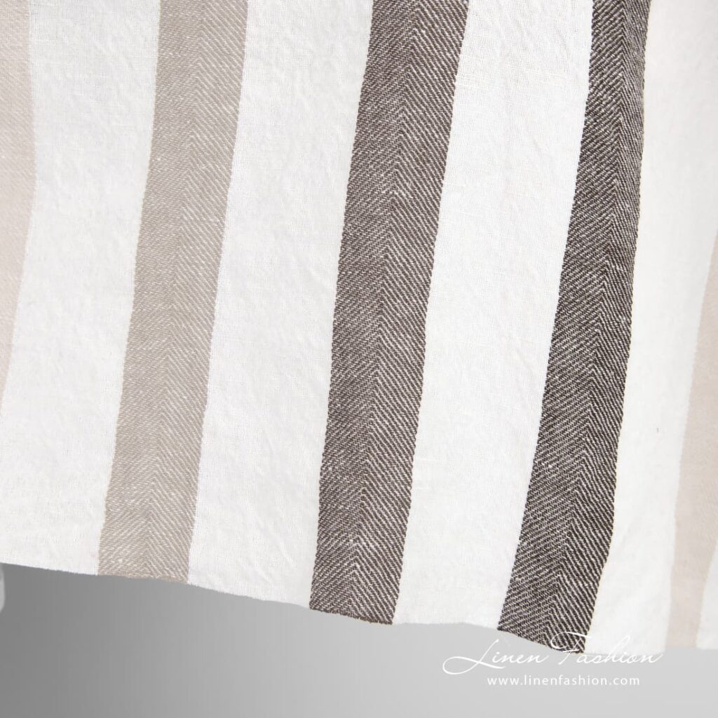 Leveä pesty pellavapuuvillakangas ruskeilla raidoilla 3 Wide linen cotton fabric in herringbone