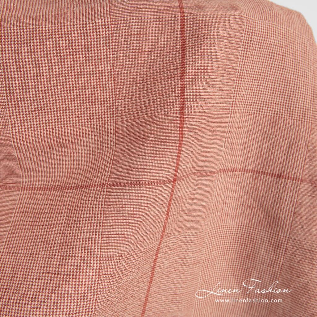 Leveä pellavapuuvillakangas punaruudullinen pesty 3 Wide red linen cotton fabric with checks