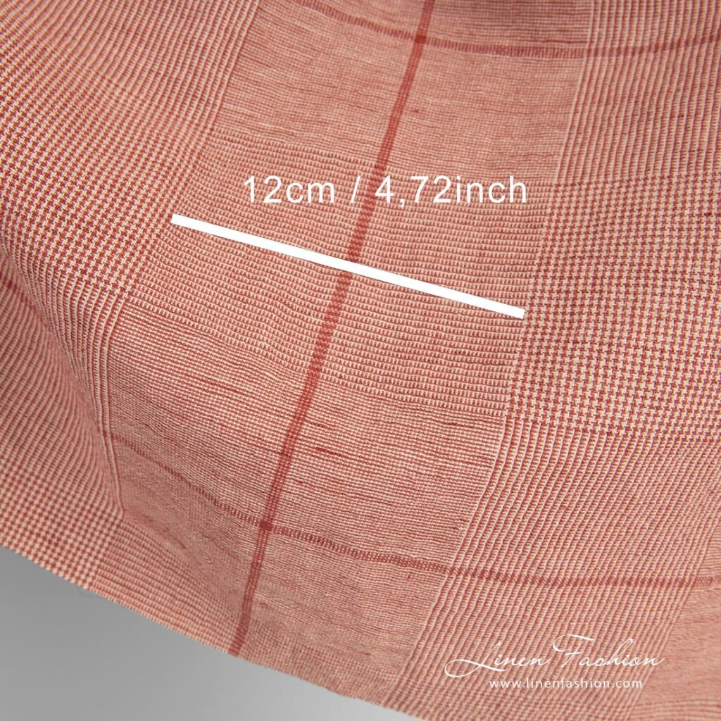 Leveä pellavapuuvillakangas punaruudullinen pesty 4 Wide red linen cotton fabric with checks, washed