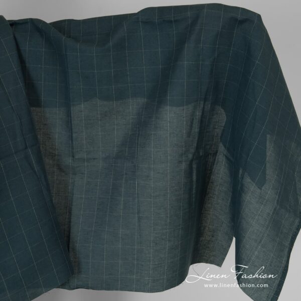 Checked dark blue linen cotton fabric.