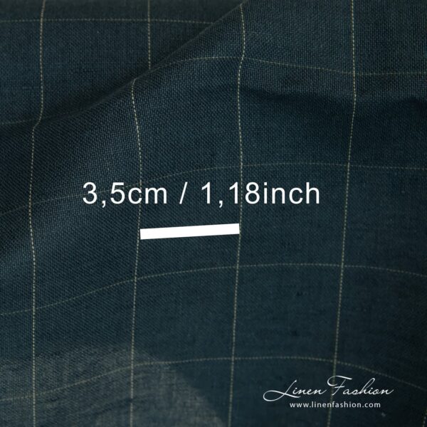 Linen cotton dark blue fabric in checks.