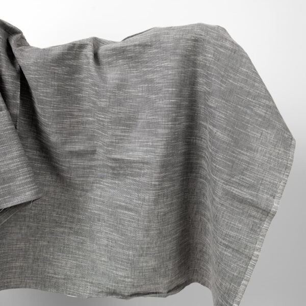 Dark grey linen cotton fabric in white stripes