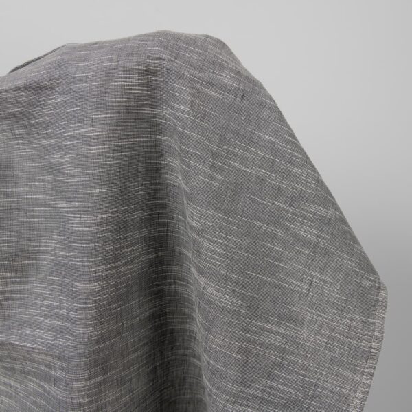 Dark grey linen cotton fabric in white stripes product photo