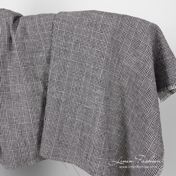 Linen wool glen check fabric, washed