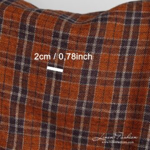 Oranssi ruudullinen pesty pellavavillakangas 12 Linen wool fabric in orange and black checks