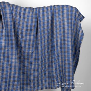 Sininen pellavavillakangas ruudullinen pesty 9 Blue linen wool fabric in checks