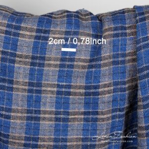 Sininen pellavavillakangas ruudullinen pesty 12 Linen-wool checked fabric woven from blue, black and brown yarns