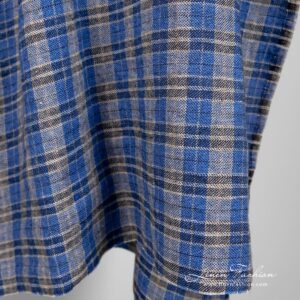 Sininen pellavavillakangas ruudullinen pesty 11 Blue linen wool fabric in checks, specially washed to increase softness