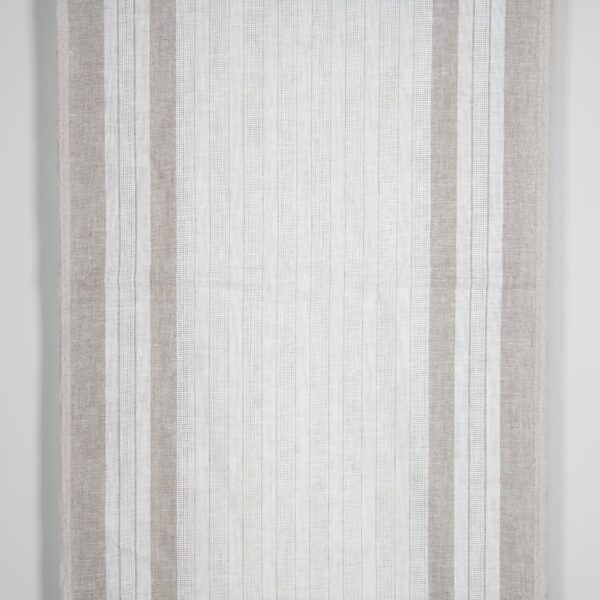 White linen fabric with undyed natural linen stripes