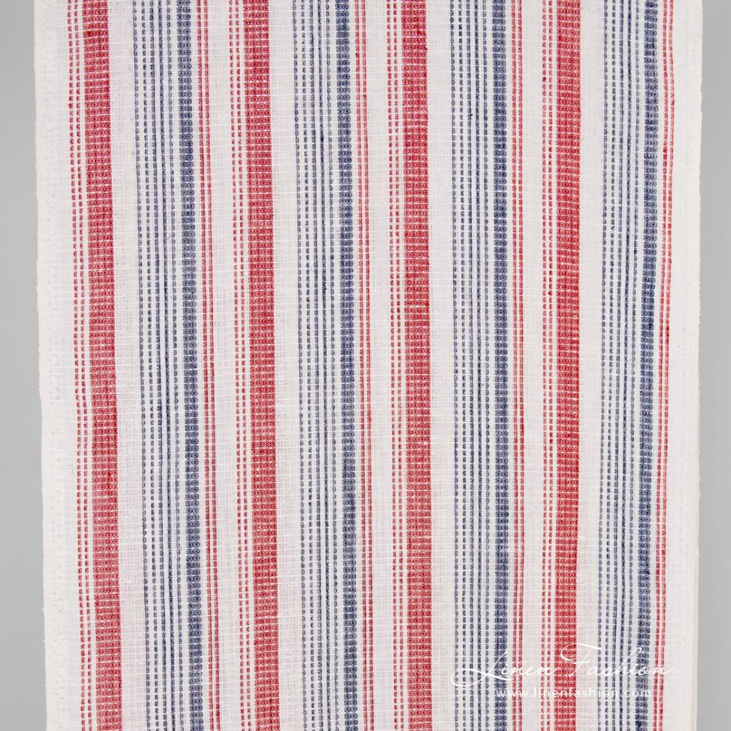 Linen fabric in red and blue stripes