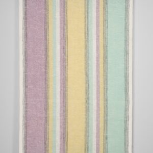 Kapea pellavakangas pastellinsävyisillä moniväriraidoilla