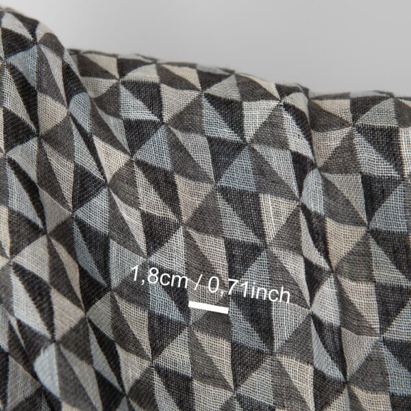 Washed linen fabric black grey jacquard triangle pattern, with measurements