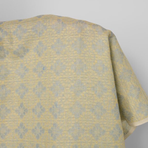 Pellavakangas, vaaleansininen ja keltainen kukkajacquard - Image 2