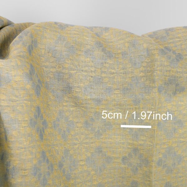 Pellavakangas, vaaleansininen ja keltainen kukkajacquard - Image 3