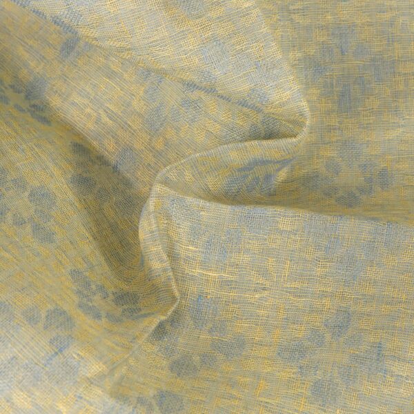 Pellavakangas, vaaleansininen ja keltainen kukkajacquard - Image 4