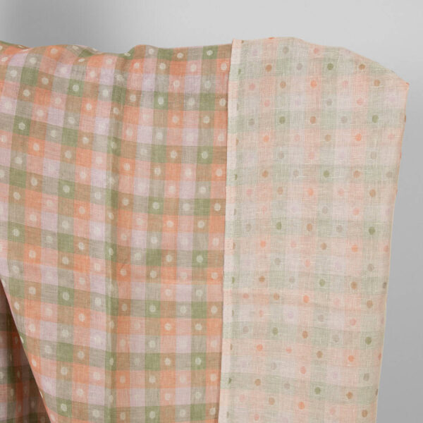 Pellavakangas vihreät ja oranssit ruudut jacquard
