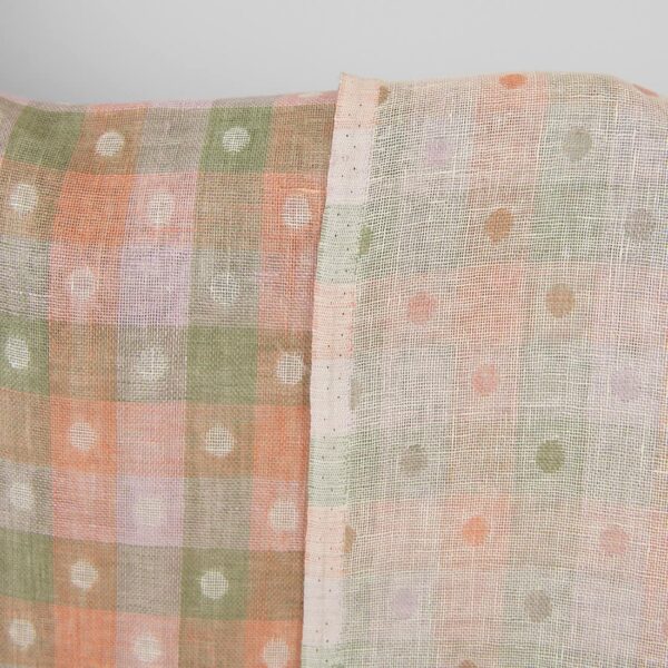 Pellavakangas vihreät ja oranssit ruudut jacquard - Image 2