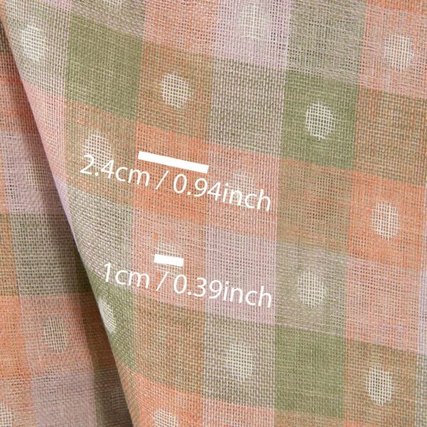 Pellavakangas vihreät ja oranssit ruudut jacquard - Image 4