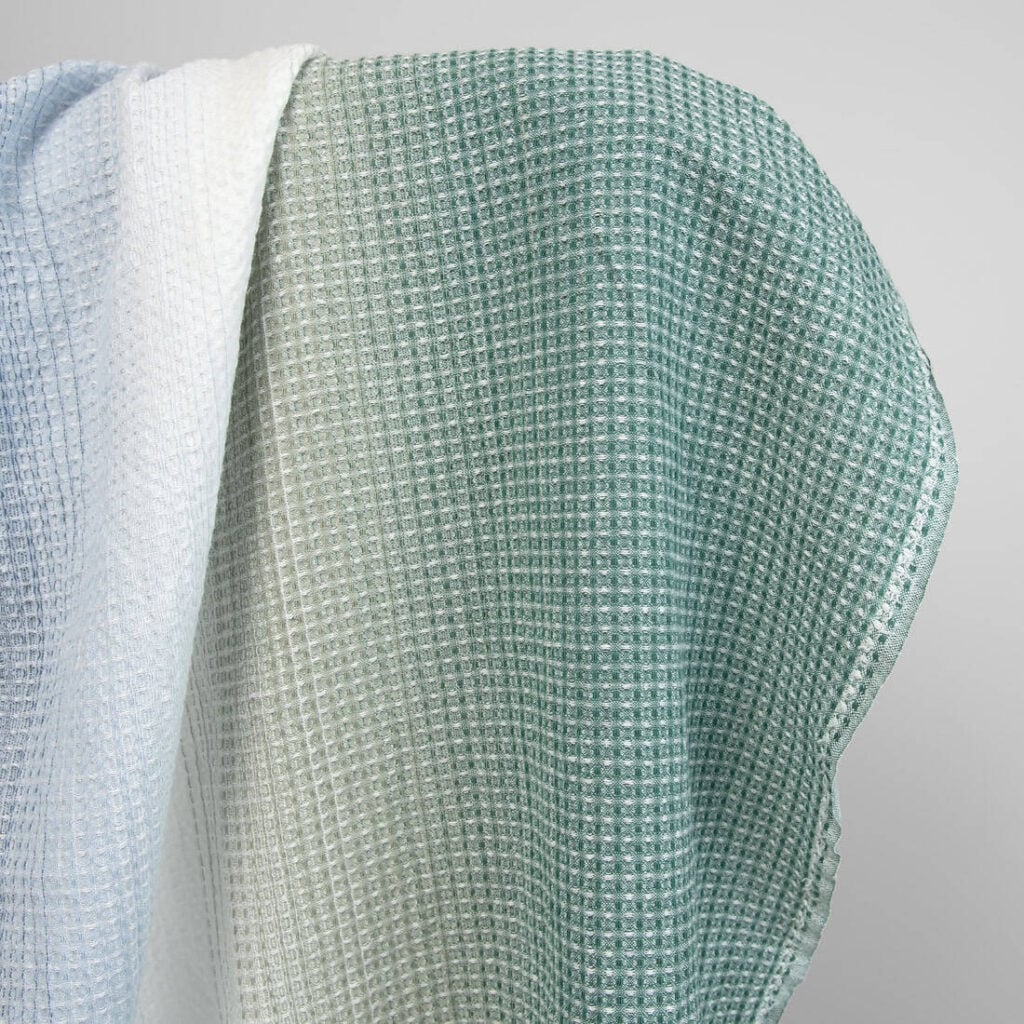 Puuvilla-hamppu pesty vohveli sinivihreä kangas 2 cotton hemp waffle fabric, washed