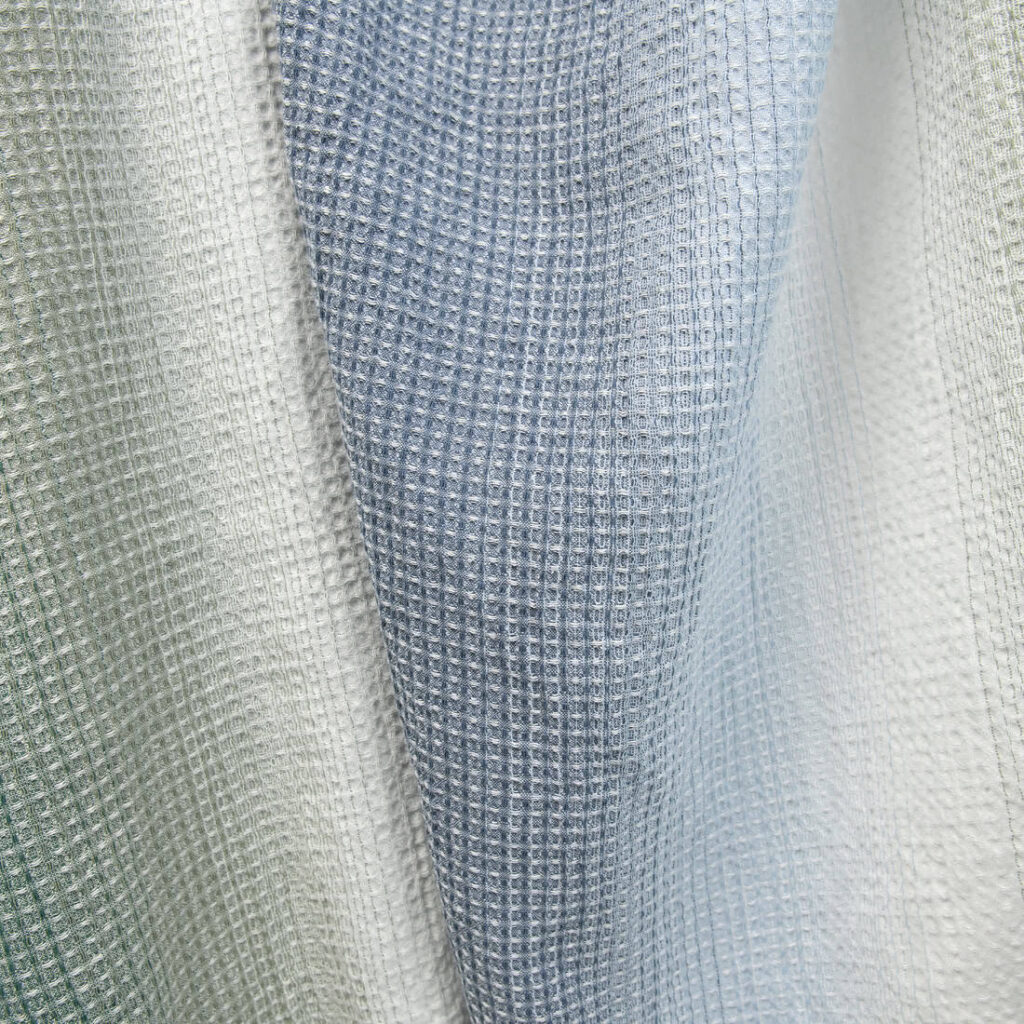 Puuvilla-hamppu pesty vohveli sinivihreä kangas 4 cotton hemp waffle fabric, soft structure