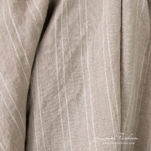 Luonnonvärinen raidallinen pesty pellavakangas 11 Natural color linen fabric in stripes, high quality
