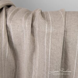 Luonnonvärinen raidallinen pesty pellavakangas 10 Natural color linen fabric in stripes, washed