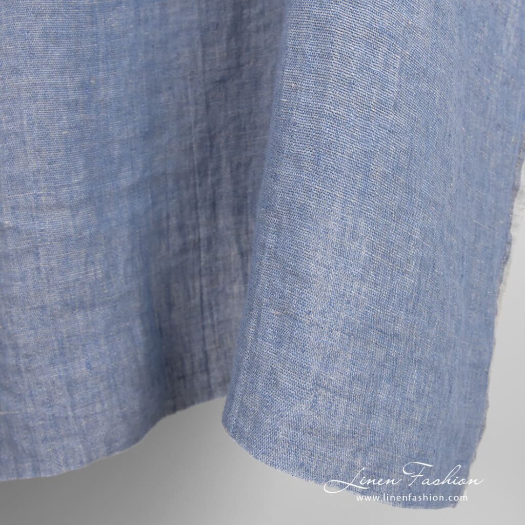 Harmaansininen pesty pellavakangas 4 Linen fabric woven from grey and blue yarns