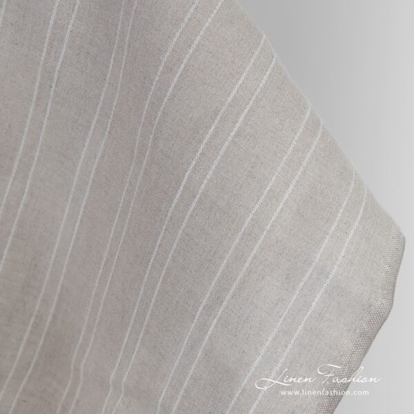 Natural color linen fabric in white stripes for clothes and home textile