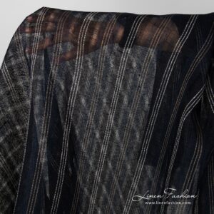 Läpinäkyvä tummansininen raidallinen pellavakangas 10 Striped transparent navy linen fabric.