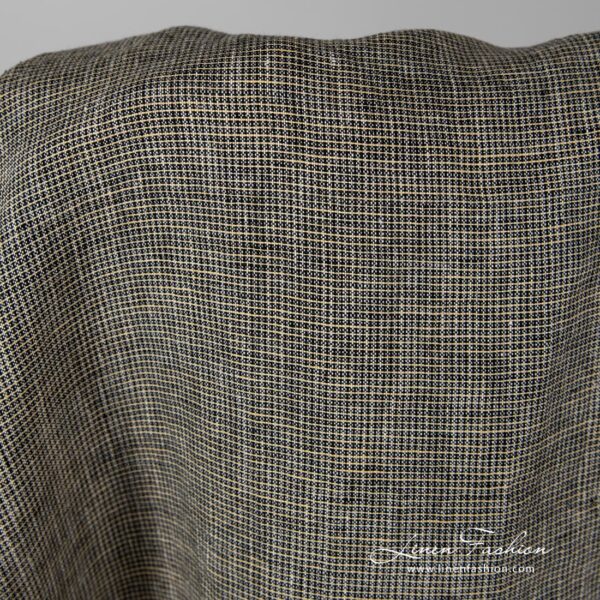 Washed linen fabric in black yellow checks.
